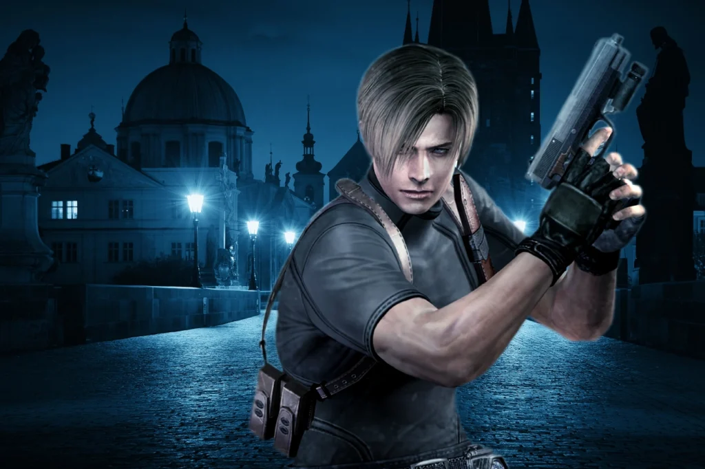 Leon in Resident Evil 4; Prague's Charles Bridge courtesy DepositPhotos.com
