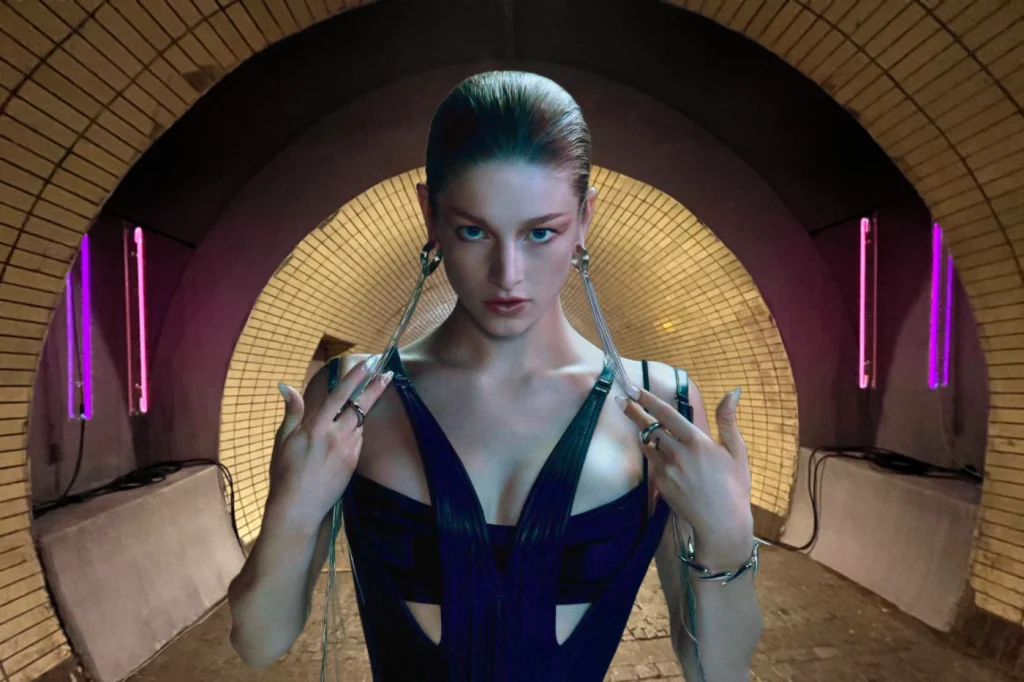 Hunter Schafer for Angel Elixir by Mugler / Blade Runner 2099 set in Prague's Žižkovský tunel by Prague Reporter
