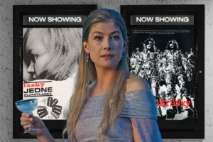 Rosamund Pike in Saltburn (2025) / Original posters for Loves of a Blonde and Daisies
