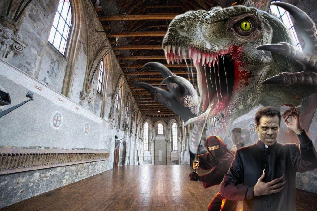 Artwork for The Velocipastor / St. Anne's Church courtesy Facebook / Prague Crossroads. Montage: The Prague Reporter