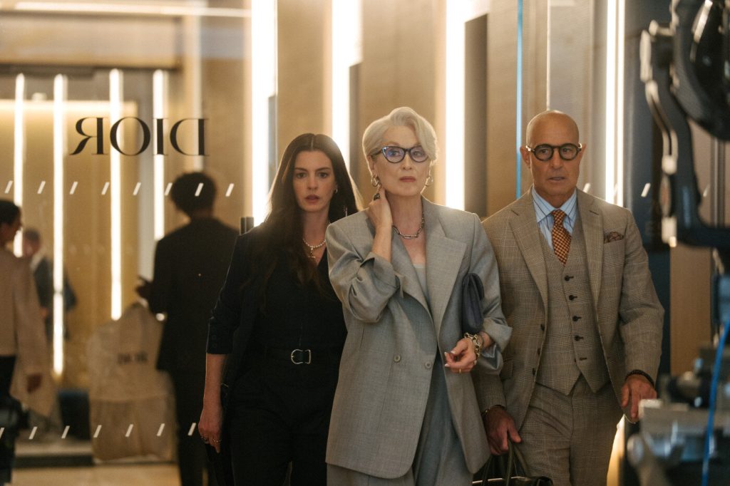 Anne Hathaway, Meryl Streep, and Stanley Tucci in The Devil Wears Prada 2 (2026)