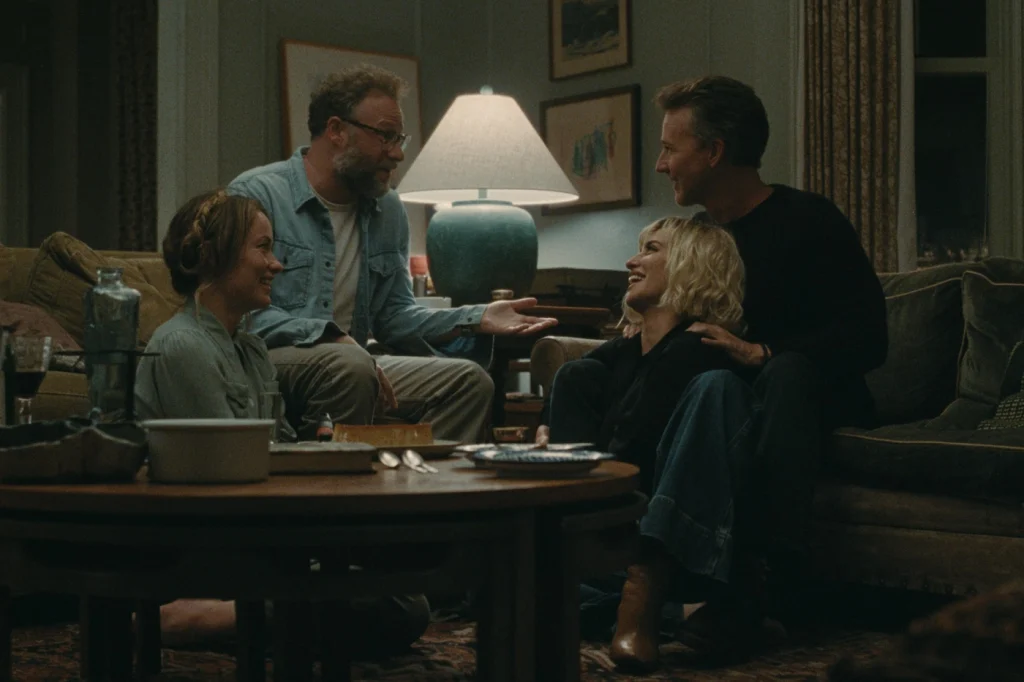Olivia Wilde, Seth Rogen, Edward Norton, and Penelope Cruz in The Invite (2026)